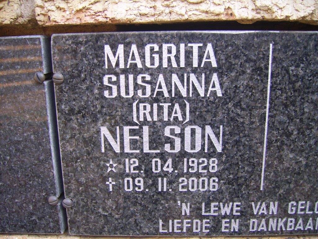 NELSON Magrita Susanna 1928-2006