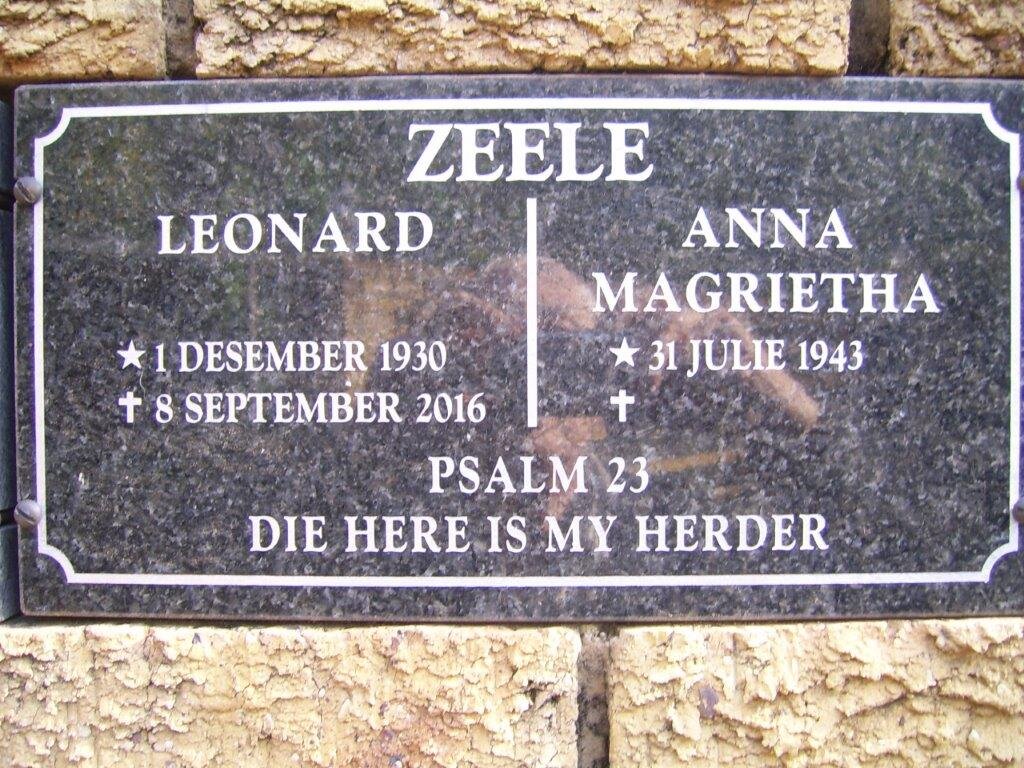 ZEELE Leonard 1930-2016 :: Anna Magrietha 1943-