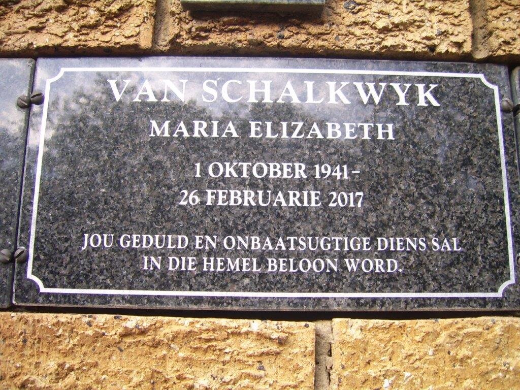 SCHALKWYK Maria Elizabeth, van 1941-2017