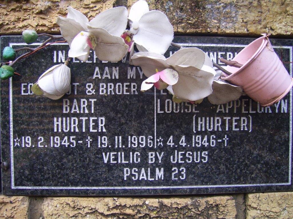 HURTER Bart 1945-1996 &amp; Louise APPELGRYN 1946-