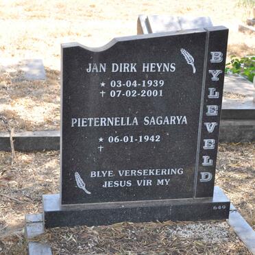 BYLEVELD Jan Dirk Heyns 1939-2001 &amp; Pieternella Sagarya 1942-