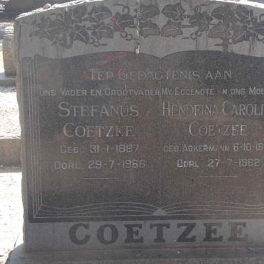 COETZEE Stefanus 1887-1988 &amp; Hendrina Carolina ACKERMANN 1892-1962