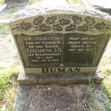 HUMAN Elizabeth J.S. nee BEZUIDENHOUDT 1922-1959
