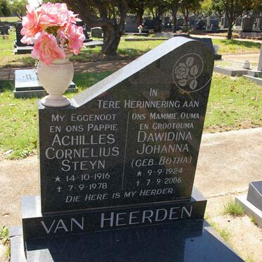HEERDEN Achilles Cornelius Steyn, van 1916-1978 &amp; Davidina Johanna BOTHA 1924 -2006