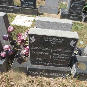 MERWE Francois, van der 1940-2011 & Gertruida Elizabeth 1934- 