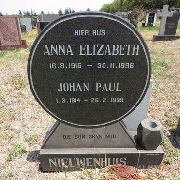 NIEUWENHUIS Johan Paul 1914-1999 & Anna Elizabeth 1915-1996