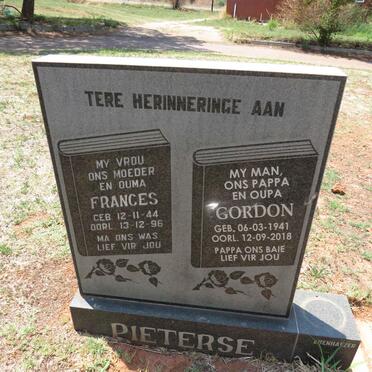 PIETERSE Gordon 1941-2018 & Frances 1944-1996