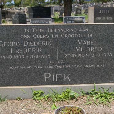 PIEK Georg Diederik Frederik 1899-1975 &amp; Mabel Mildred 1907-1973