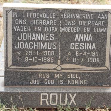 ROUX Johannes Joachimus 1908-1985 &amp; Anna Gesina 1911-1986