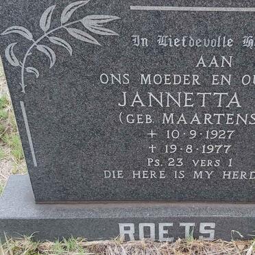 ROETS Jannetta J. nee MAARTENS 1927-1977