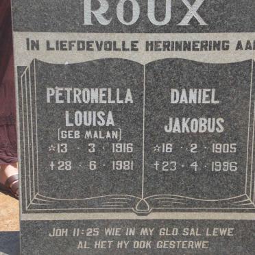 ROUX Daniel Jakobus 1905-1996 &amp; Petronella Louise MALAN 1916-1981