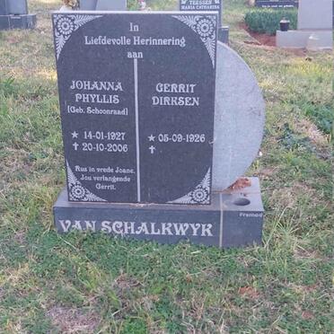SCHALKWYK Gerrit Dirksen, van 1926- &amp; Johanna Phyllis SCHOONRAAD 1927-2006