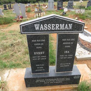 WASSERMAN Evert 1942-2019 & Ina 1944-2021