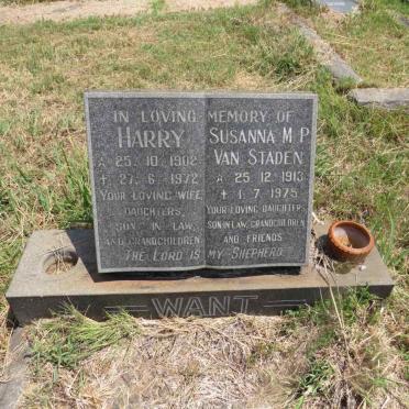 WANT Harry 1902-1972 &Susanna M.P. VAN STADEN 1913-1975