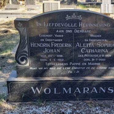 WOLMARANS Hendrik Frederik Johannes 1896-1962 &amp; Aletta Sophia Catharina POTGIETER 1909-2000