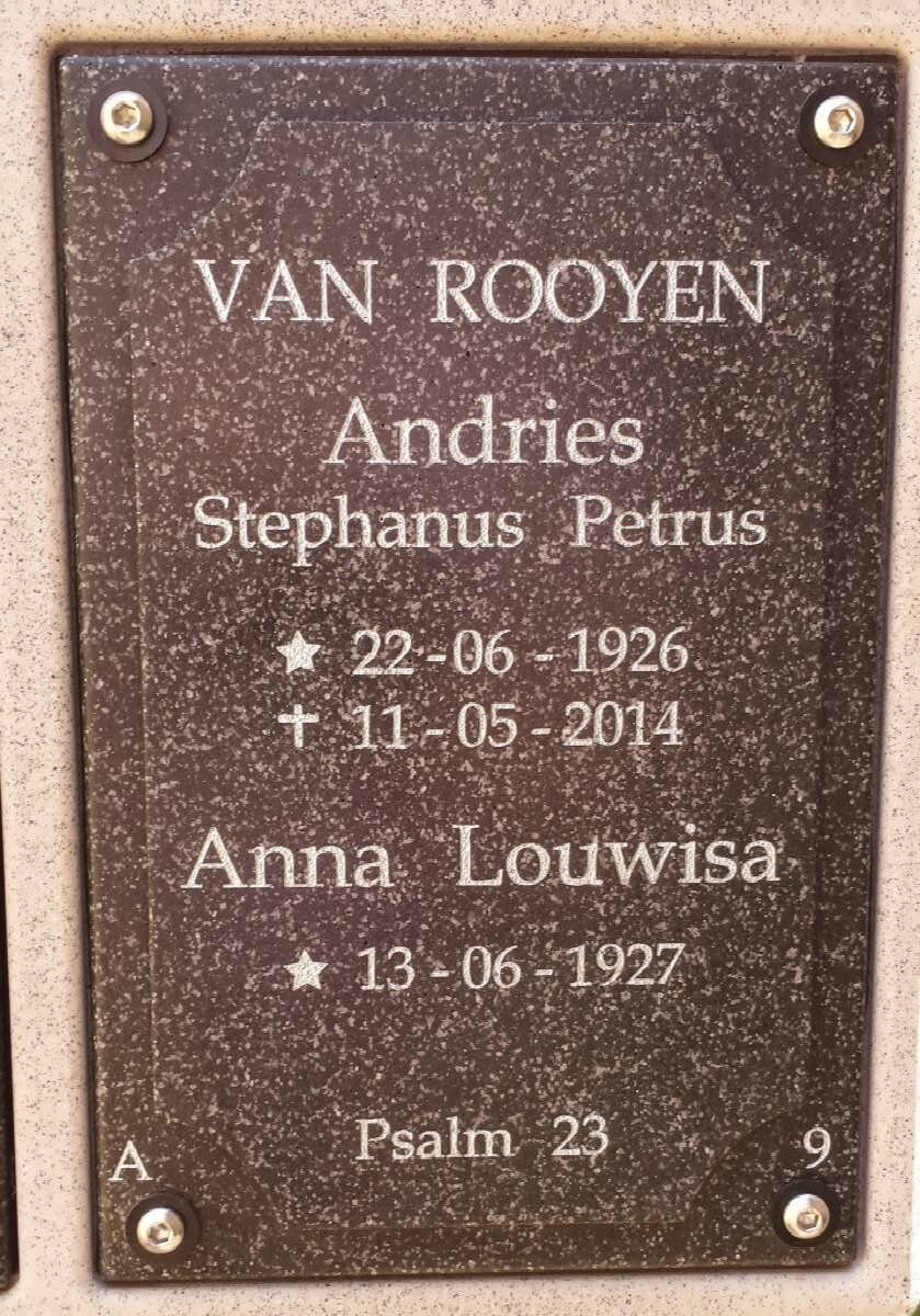 ROOYEN Andries, van 1926-2014 &amp; Anna Louwisa 1927-