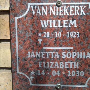 NIEKERK Willem, van 1923- &amp; Janetta Sophia Elizabeth 1930-