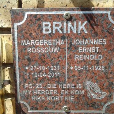 BRINK Johannes Ernst Reinold 1928- &amp; Margaretha Rossouw 1931-2011