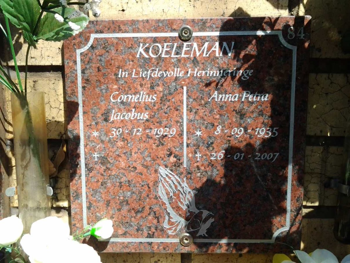 KOELEMAN Cornelius Jacobus 1929- &amp; Anna Petra 1935-2007