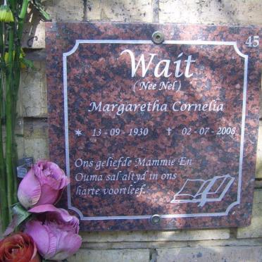 WAIT Margaretha Cornelia nee NEL 1930-2008