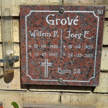 GROVÉ Willem F. 1920-1992 &amp; Joey E. 1920-2001