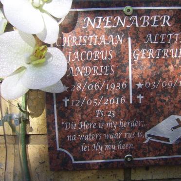 NIENABER Christiaan Jacobus Andries 1936-2016 &amp; Aletta Gertruida 1954-