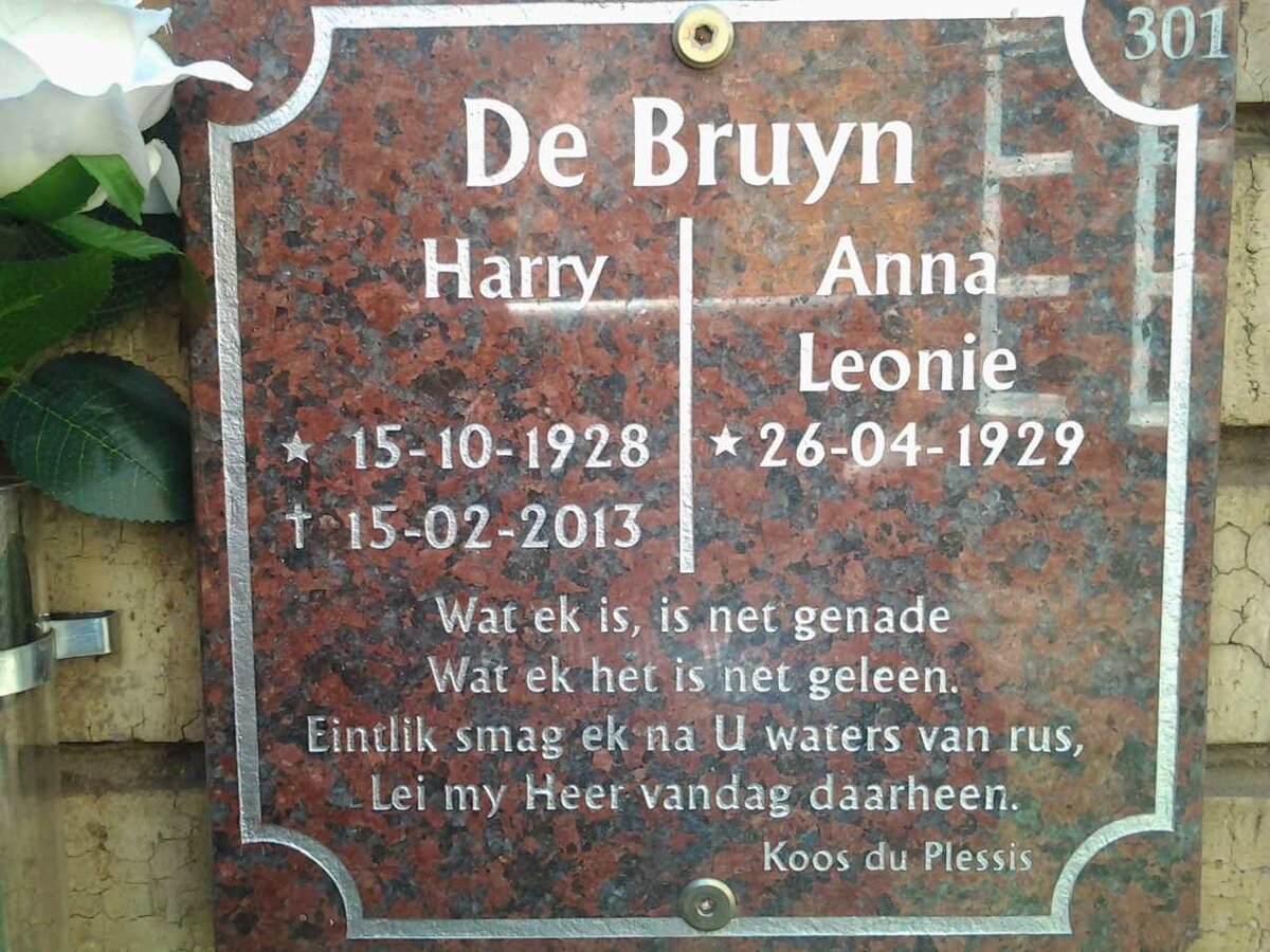 BRUYN Harry, de 1928-2013 &amp; Anna Leonie 1929-