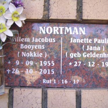 NORTMAN Willem Jacobus Booyens 1955-2015 &amp; Janette Paulina GELDENHUYS 1955-