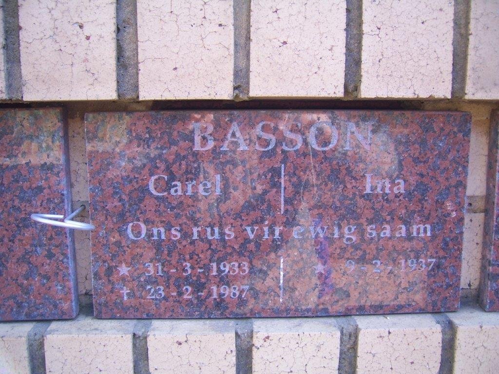 BASSON Carel 1933-1987 &amp; Ina 1937-