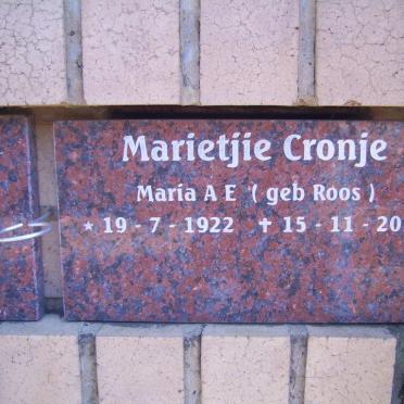 CRONJE Maria A.E. nee ROOS 1922-2014