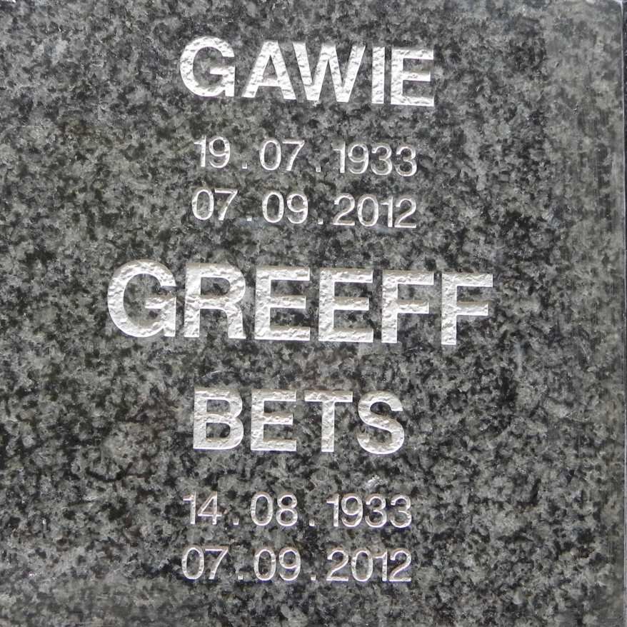 GREEFF Gawie 1933-2012 &amp; Bets 1933-2012