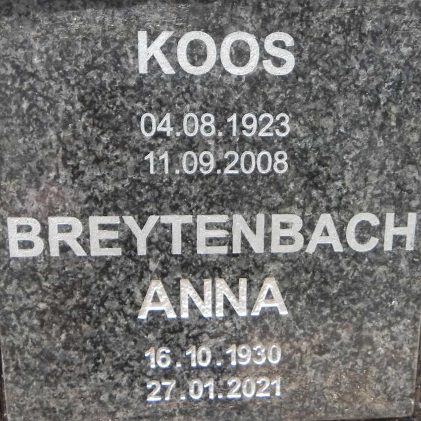 BREYTENBACH Koos 1923-2008 &amp; Anna 1930-2021