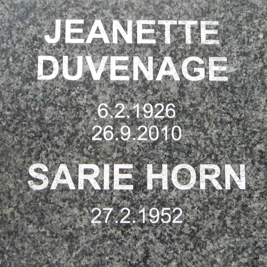 DUVENAGE Jeanette 1926-2010 :: HORN Sarie 1952-