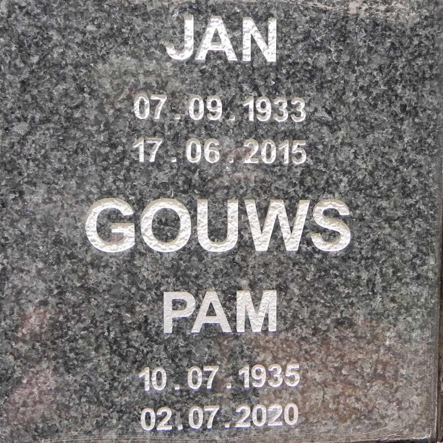 GOUWS Jan 1933-2015 &amp; Pam 1935-2020