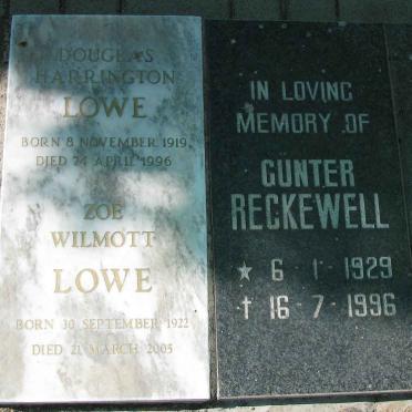 LOWE Douglas Harrington 1919-1996 &amp; Zoe Wilmott 1922-2005 :: RECKEWELL Gunter 1929-1996