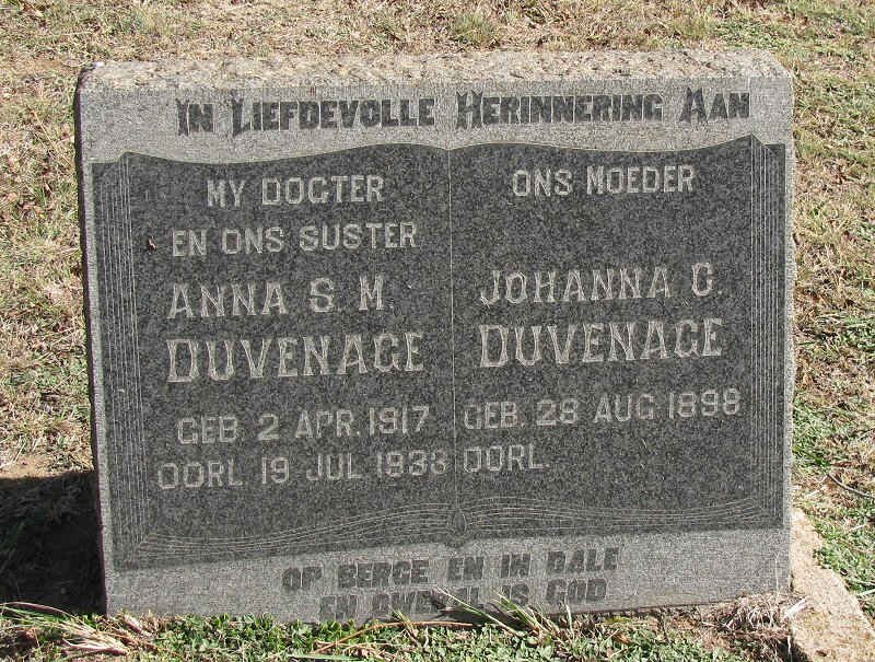 DUVENAGE Anna S.M. 1917-1933 :: DUVENAGE Johanna C. 1898-
