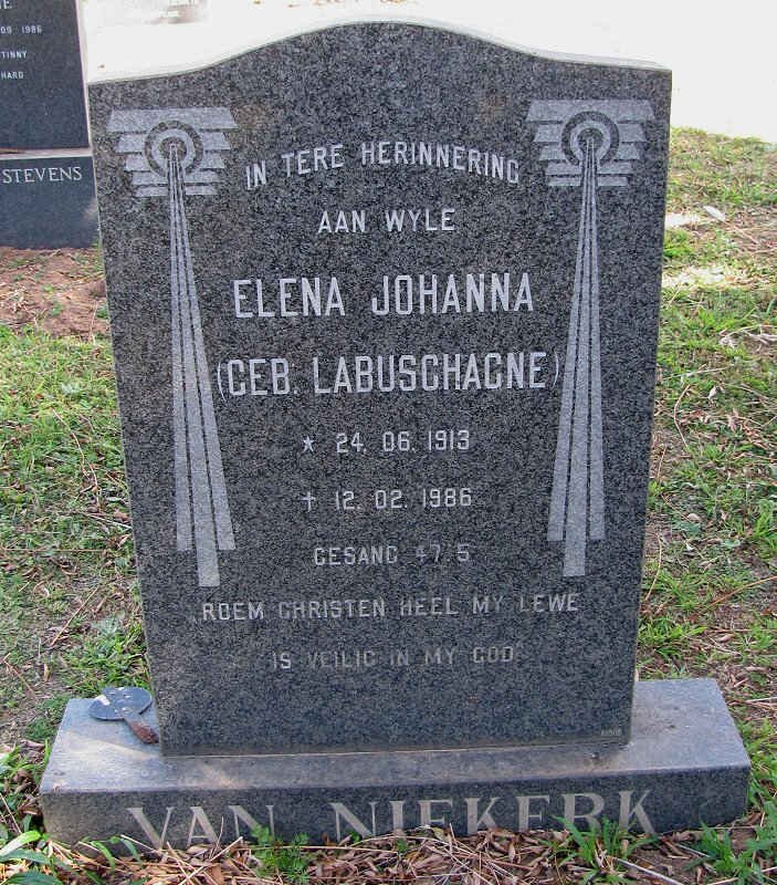 NIEKERK Elena Johanna, van nee LABUSCHAGNE 1919-1986