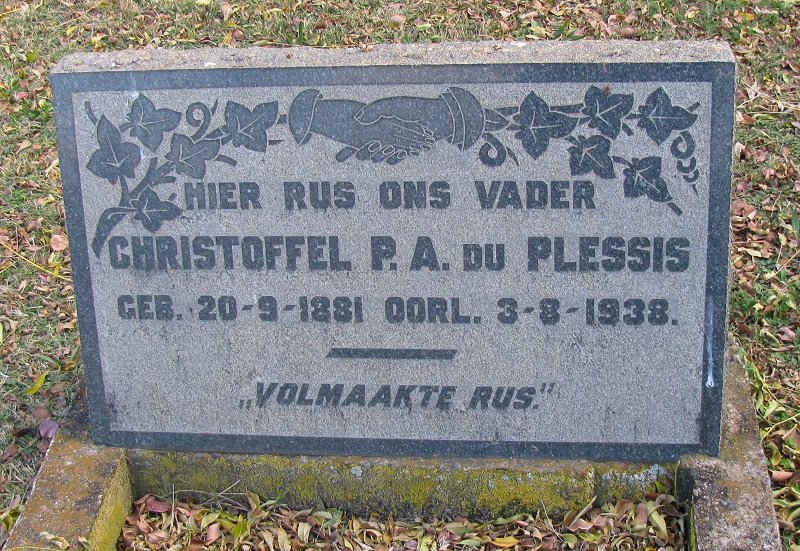 PLESSIS Christoffel P.A., du 1881-1938