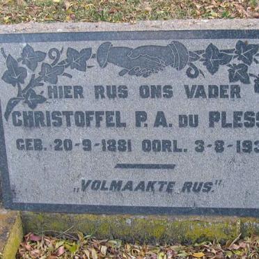 PLESSIS Christoffel P.A., du 1881-1938