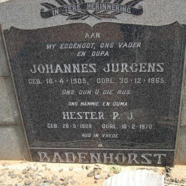 BADENHORST Johannes Jurgens 1905-1965 &amp; Hester P.J. 1908-1978