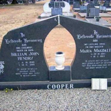 COOPER William John Hendry 1940-2001 &amp; Maria Magdalena 1941-1983