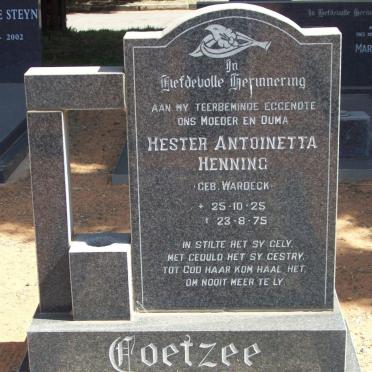 COETZEE Hester Antoinetta Henning nee WARDECK 1925-1975