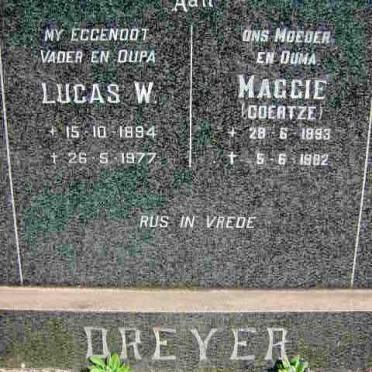 DREYER Lukas W. 1894-1977 &amp; Maggie COERTZE 1893-1982