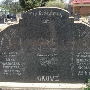 GROVÉ Gerhardus Francois Nicolaas 1896-1964 &amp; Anna Magdalena Christina 1900-1971