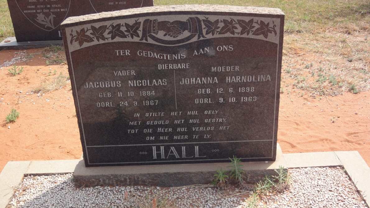 HALL Jacobus Nicolaas 1884-1967 &amp; Johanna Harnolina 1898-1963