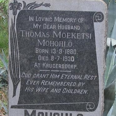 MOHOHLO Thomas Moeketsi 1880-1930