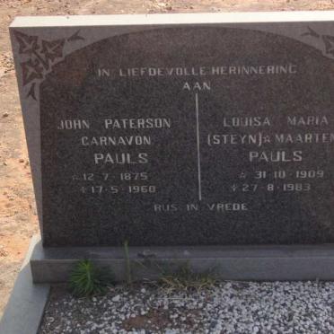 PAULS John Paterson Carnavon 1875-1960 &amp; Louisa Maria formerly STEYN nee MAARTENS 1909-1983