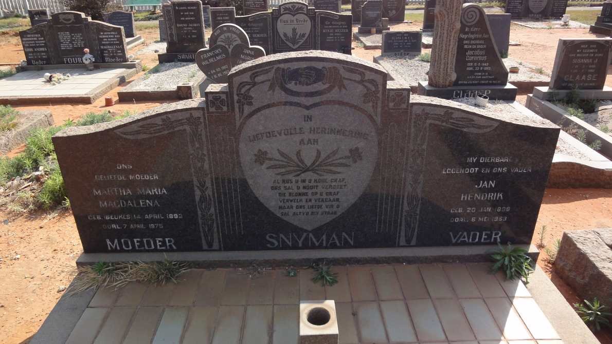 SNYMAN Jan Hendrik 1898-1963 &amp; Martha Maria Magdalena BEUKES 1893-1975