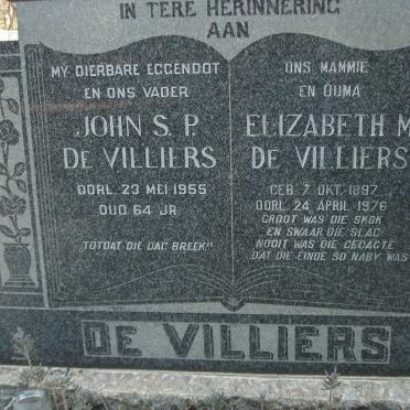 VILLIERS John S.P., de -1955 &amp; Elizabeth M. 1897-1976