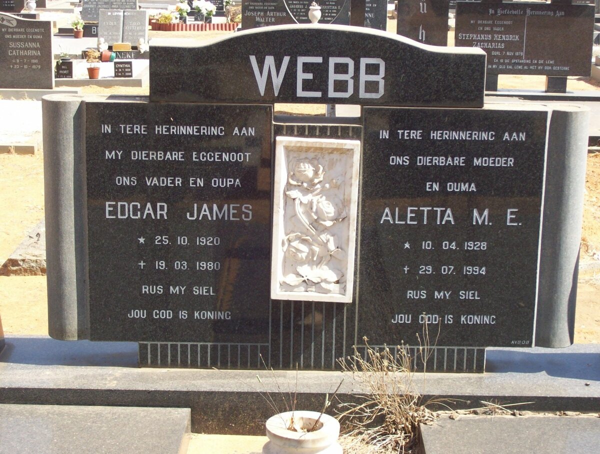 WEBB Edgar James 1920-1980 &amp; Aletta M.E. 1928-1994